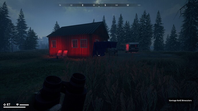 Cabin and caravan on hill Outside night