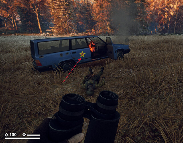 Burning Car with two dead Armored Soviets